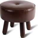 Small Foot Stool Ottoman, Round Pouf Foot Rest, Footstool Ottomans with Rubber Legs Under Desk, Faux Leather Footrest for Couch, Living Room, Bedroom, Office, 13''L x 13''W x 10.2''H, Coffee