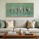 Large Vintage Heron Green Framed Canvas Wall Art,Crane Lake Wildlife Wall Decor,Minimalist Animals Art Prints,Nature Birds Landscape Artwork for Living Room,Bedroom,Farmhouse- 20''x40''x1