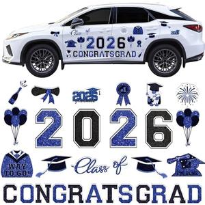 2026 Graduation Car Magnets Decorations Congrats Grad Car Magnets Stickers Blue and Black Graduation Car Decorations for Cars Metal Surface Fridge Garage Mailbox Graduation Party Supplies