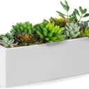 Elly Dcor 24 x 8 inch Rectangular Plastic Planter with Drainage, Classic Smooth Texture, Lightweight & Extremely Durable 24"x8" Rectangular Planter, White