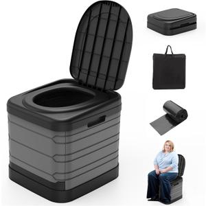 CAMPERFECT XXL Portable Toilet for Adults, Upgraded Camping Toilets Collapsible Toilet Extra Large 16.7-inch High Porta Potty for Camping Outdoor Activities and Travel, 18.1*16.7''*16.7'' (Gray)