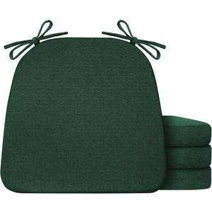 IASEAHK Chair Cushions for Dining Chairs Set of 4, Non Slip Kitchen Chair Pads, 17" x 16" x 2", Indoor Dining Chair Cushions with Ties, D-Shaped Seat Cushions for Kitchen Chairs, Dark Green