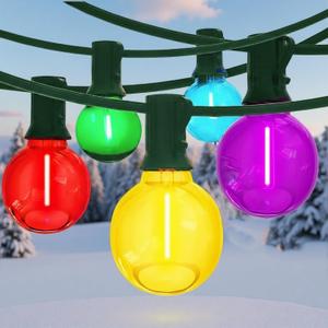 Pallerina 50Ft Outdoor Clear Multicolor Lights, LED G40 Globe Patio String Lights with 25 0.6W Colorful Bulbs(2 Spare), Outside Christmas Lights for Holiday Party Backyard Christmas