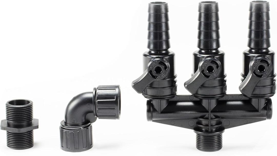Aquascape Fitting 3/4-Inch MPT 3-Way Valve X 3/4-Inch Barb and 90-degree Elbow Fitting for Pond, Fountain and Filtration | 88026
