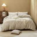 FOSSA Duvet Cover Set 100% Washed Cotton Linen Feel Super Soft Breathable Cozy 3 Pieces Bedding Sets Solid Light Khaki King (King (104"  90"), Khaki (No Comforter))