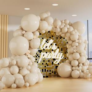 150pcs Sand White Balloons Different Sizes Pack, 18 12 10 5 Inch Party Balloon Garland Arch Kit Birthday Baby Shower Anniversary Wedding Boho Party Decorations(With 2 Ribbons)