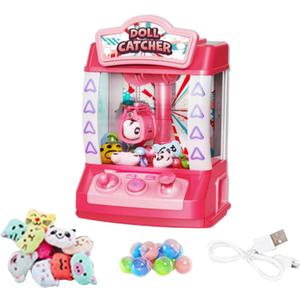 Generic Arcade Candy Capsule Claw Game Prizes Toy Mini Vending Machine Electronic Small Toys Claw Machine for Toddlers Girls Boys, Pink 10 Dolls, 20x19x29.6cm