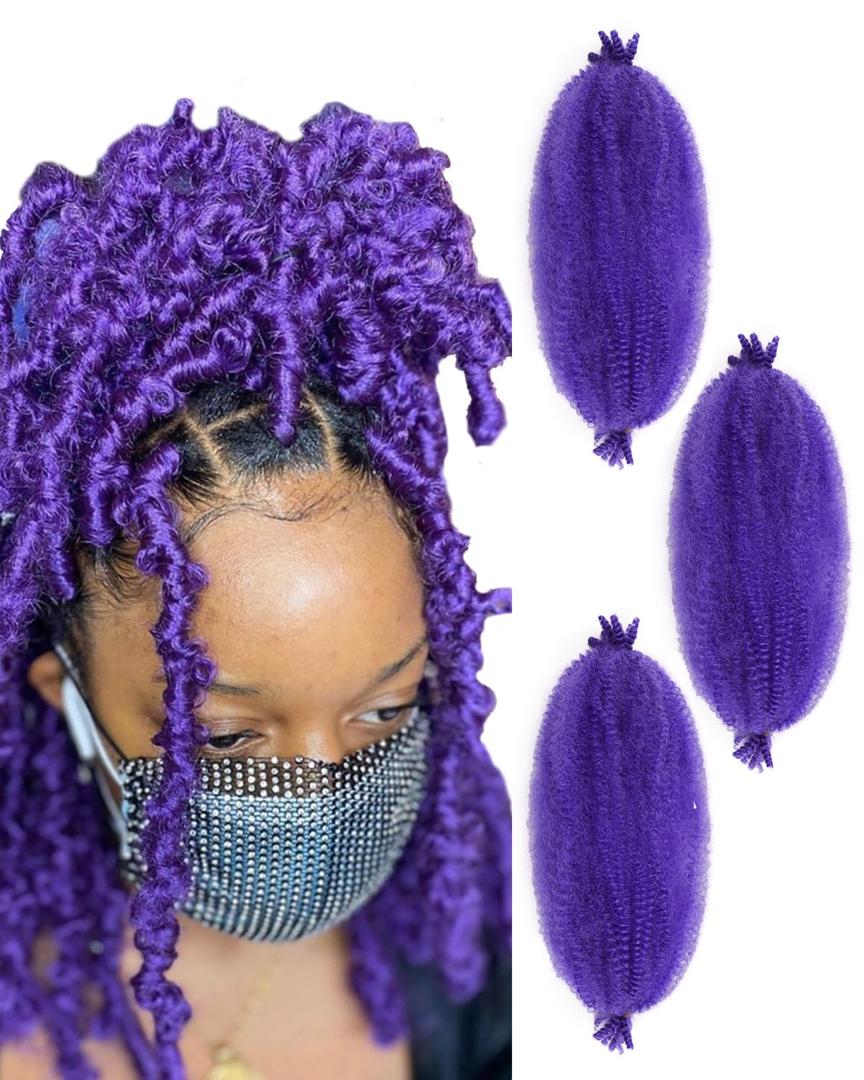 3 Packs Springy Afro Twist Hair with Crochet Hook, 24 Inch Pre-Separated Marley Crochet Braiding Hair for Distressed Soft Locs, Synthetic Hair Extension for Women(purple)