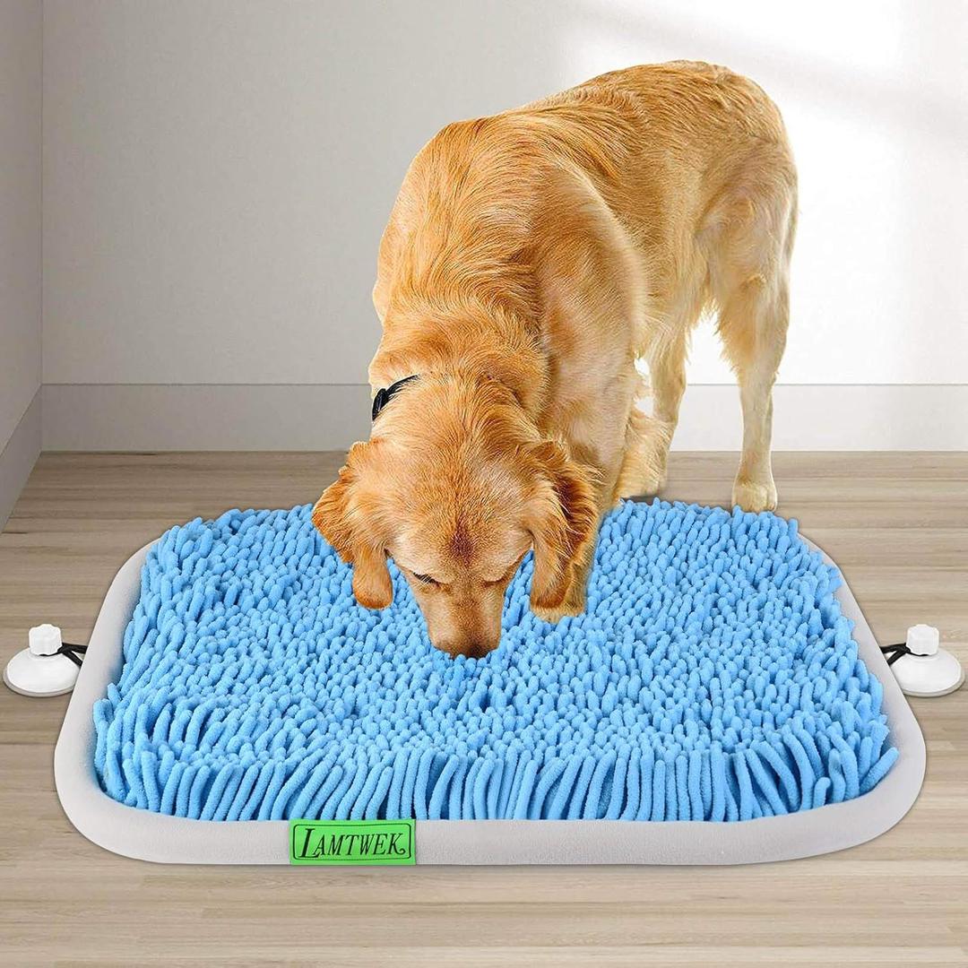 Snuffle Mat for Dogs, 17" x 21" Dog Snuffle Mat Interactive Feed Game for Boredom, Encourages Natural Foraging Skills and Stress Relief, Easy to Fill/Machine Washable with 2PCS Suction Cups (Blue)