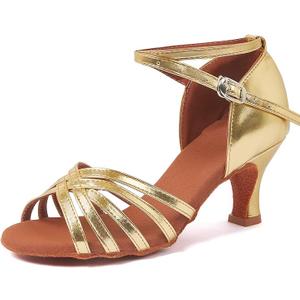 iCKER Women's Professional Latin Dance Shoes Satin Salsa Ballroom Wedding Dancing Shoes 2.4'' Heel 9 Gold, Size 41
