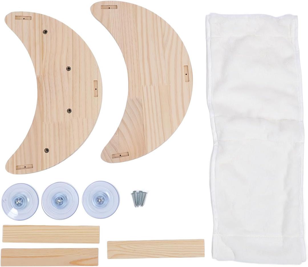 Pet Hammock Bed, Multifunctional Pine Wood Comfortable Window Mounted Pet Perch Swing Shaped Design Cat Window Bed with Strong Suction Cup for Cats Kitten