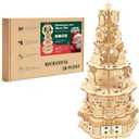 3D Wooden Puzzle Christmas Tree Music Box  61PCS DIY Wooden Craft Kit for Adults & Kids, Handmade Xmas Tree House Model with Rotating Music, Creative Decor