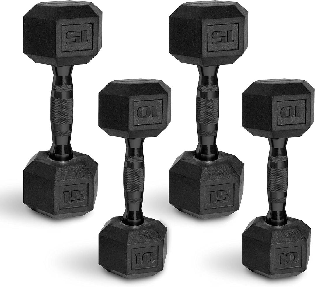 CAP Barbell CAP 50 lbs Coated Dumbbell Set with Black handle, 10LBx2, 15lbx2