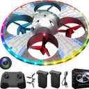 Round Foam RC UFO Drone with Camera, Multi-Color LED Lights (Color Switching), 360 Flips, Speed Adjustment, Remote Control Plane Helicopter, One-Key Takeoff/Landing, Beginner-Friendly FPV Quadcopter Airplane (Silvery)