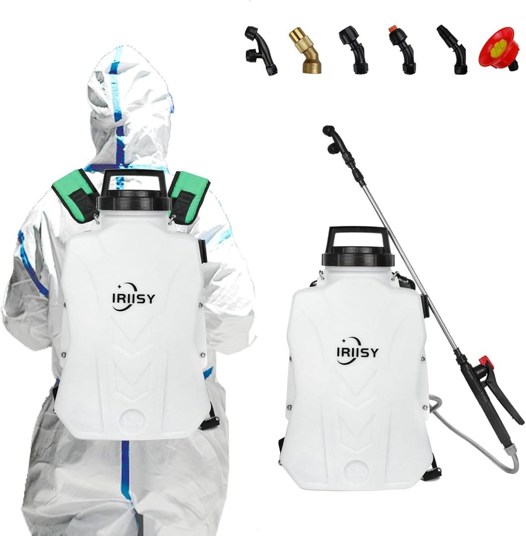 Battery Powered Backpack Sprayer, 3.2 Gallon Electric Garden Pump Sprayer with Lithium Battery, Lawn Sprayer with 6 Nozzles and 3 Wands High-Pressure Spray Hose for Weeding Spraying Cleaning