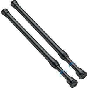 MEXAU 2PCS Small Tension Curtain Rod 11 to 19 Inch,Black Short Curtain Rods No Drilling,Loaded Expandable Spring Curtain Rods for Kitchen,Closet,Cupboard,Door,Bookshelf