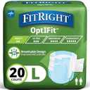 FitRight Adult Diapers, Extra Heavy Absorbency, L (Waist Size 44in-56in), 20 Count, OptiFit Incontinence Briefs for Men and Women, Disposable, Moisture Wicking, Leak Protection