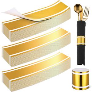 500 Pcs Gold Napkin Band Matte Gold Paper Napkin Rings Self Adhesive Disposable Napkin Rings Bulk Firm and Not Loose Wraps Bands Table Setup for Wedding Event Party Supplies