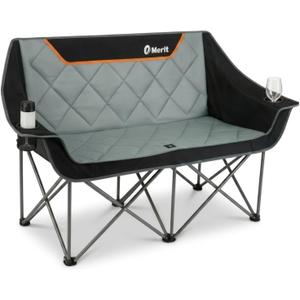 EMERIT Oversized Fully Padded Camping Chair, Heavy Duty 650LB Folding Camping Loveseat, Quad Fold Double Camping Couch with Cup Holders & Carry Bag for Outdoor, Lawn, Sports Events | HIgh Back, Rip resistance, Extra Wide Design, Cross-bracing Hubs, Easy Setup