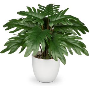 Hollyone Faux Monstera Plant Potted Artificial Monstera Deliciosa Plant Fake Tropical Plants in White Pot for Indoor Outdoor Home Desk Office Garden Farmhouse Decoration (Monstera #3)