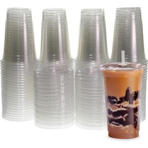 Freshware Clear Plastic Cups with Flat Lids and Straws [100 Cups - 20 oz] Disposable Tumblers for Iced Coffee, Smoothie, Milkshake, Cold Drinks