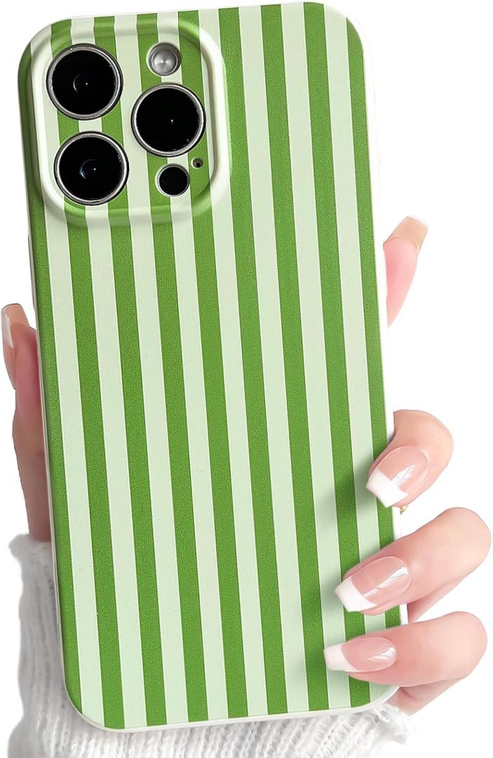 Lovmooful Compatible for iPhone 14 Pro Max Case Cute Color Striped with Aesthetics Design for Girls Women Soft TPU Shockproof More Protective Girly for iPhone 14 Pro Max Case-Dark Green