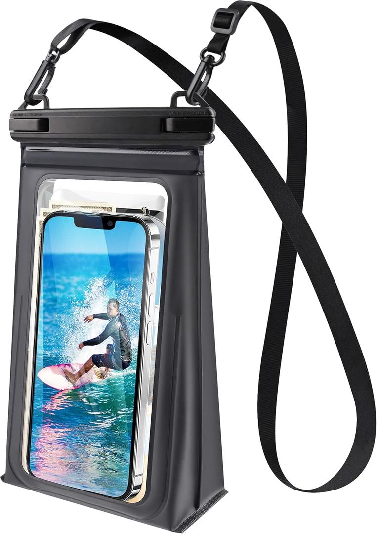 Waterproof Phone Pouch Floating, [Expandable Space] IPX8 Waterproof Dry Bag for iPhone 16 15 14 13 Pro Max Samsung S25 S24 S23 Google Up to 7.0" for Beach Boating Water Park Black