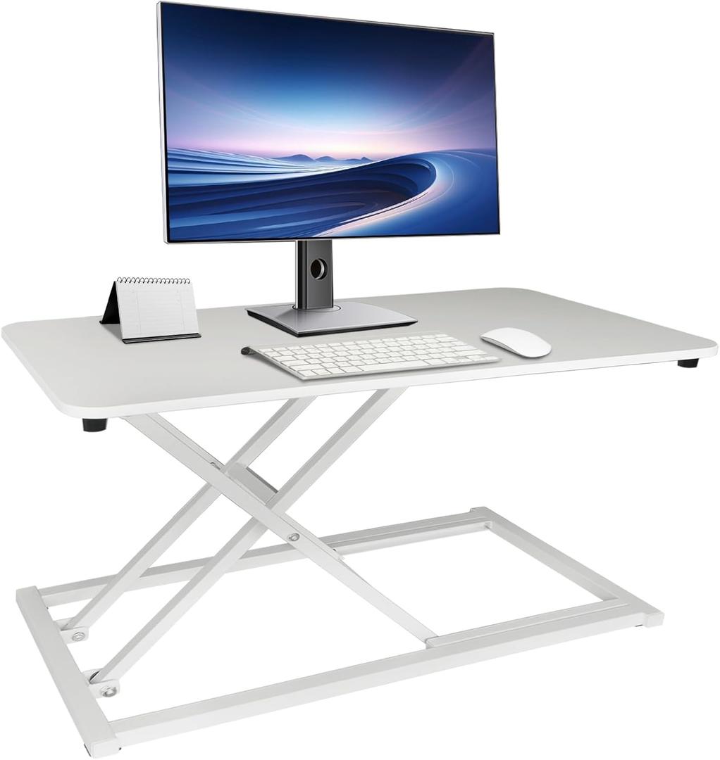Lightweight 24 in White Lift Laptop Standing Desk Converter, Manual Adjustable Height Sit Stand up Desk Riser, Compact for Monitor or Keyboard Workstation