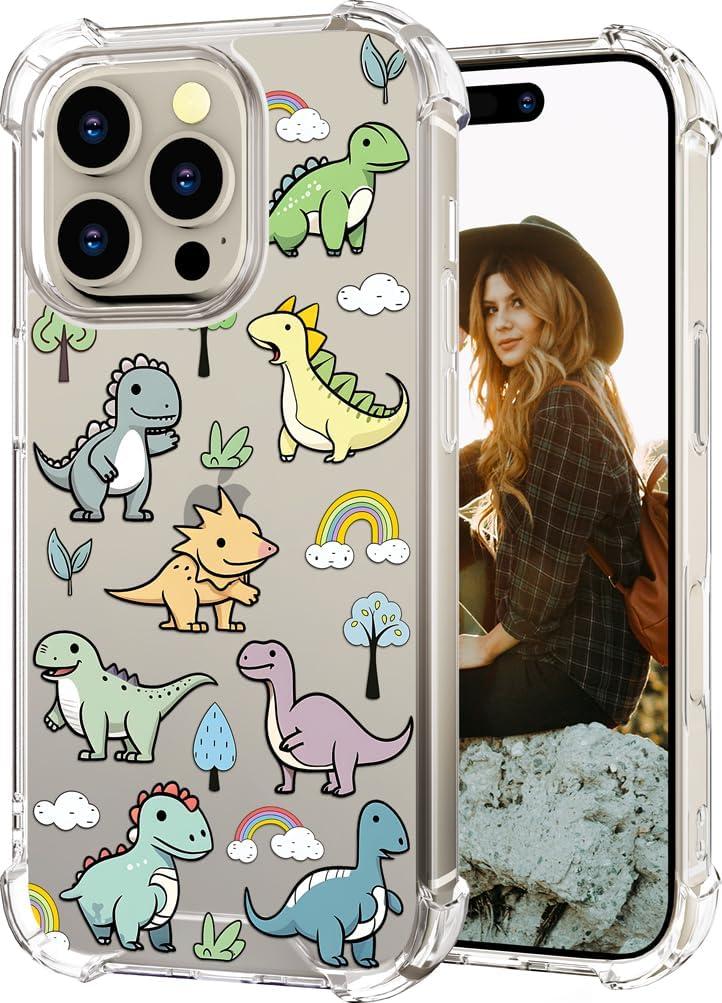 Hungo Compatible for iPhone 16 Pro Case for Women Girls Clear Design Cute,Girly Designer Aesthetic Protector Lovely Dinosaurs Animal Kawaii