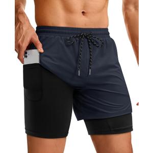 Mens Running Athletic Shorts with Zipper Pocket 5" Quick Dry 2 in 1 Liner Gym Sport Basketball Workout Swim (M)