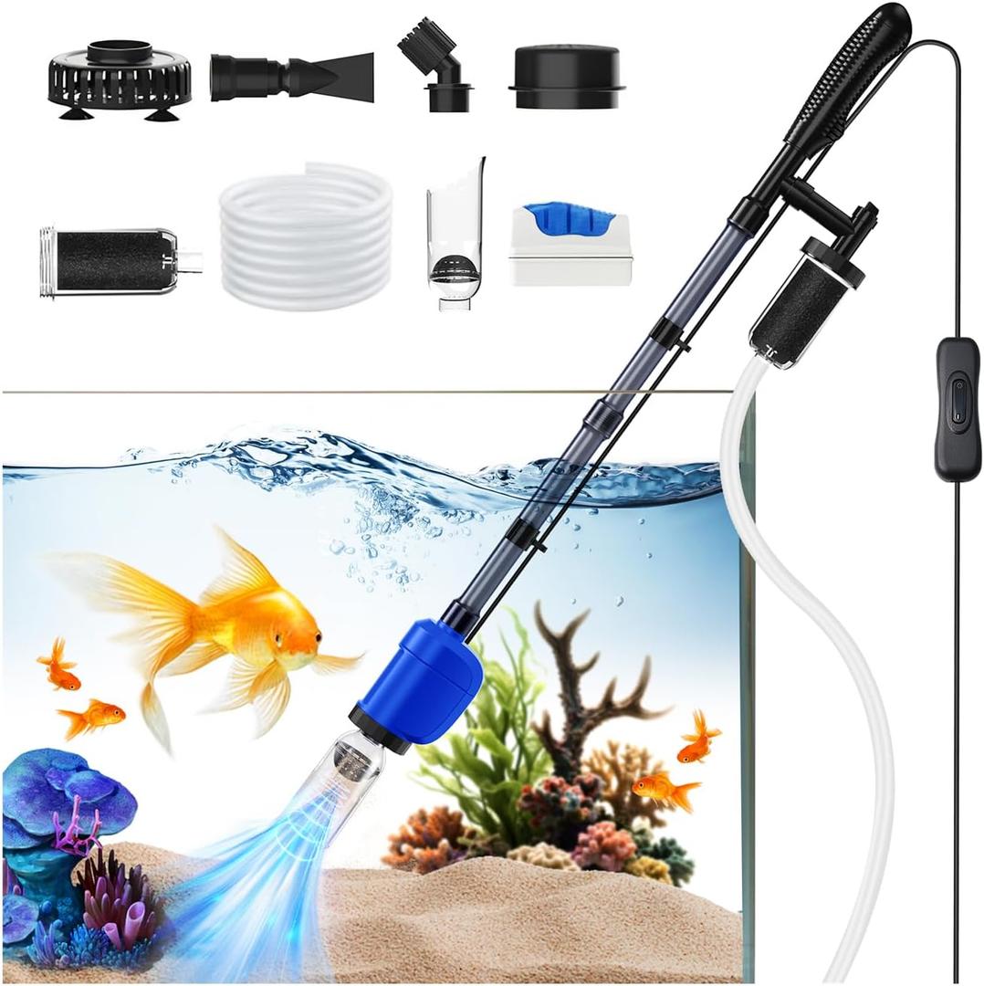 Aquarium Vacuum Gravel Cleaner6 in 1 Multi Function Electric Fish Tank Vacuum Gravel Cleaner with Strong Suction for Water Change Wash Sand Water Circulation(110V/32W)