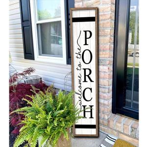 Surfapans Welcome To The Porch Sign For Front Porch Standing 45"X9" Wood Frame Large Rustic Farmhouse Outdoor Tall Board Welcome Sign Modern Home Outside Front Door Vertical Wall Decor (Wood White)