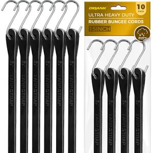 Bungee Cords with Hooks 15", Heavy Duty Rubber Straps, 10 Pack Bungee Straps for Trucks, Tarp Tie Downs, Rain Cover, Cargo, Canopy, Outdoor Use, 180 lbs Load, 15" long*10Pack