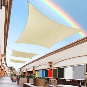 Royal Shade 14' x 14' Beige Rectangle Sun Shade Sail Canopy Outdoor Patio Fabric Screen Awning RTAPS14 - UPF50+ 95% UV Blockage, Heavy Duty, Water & Air Permeable (We Make Custom Size)
