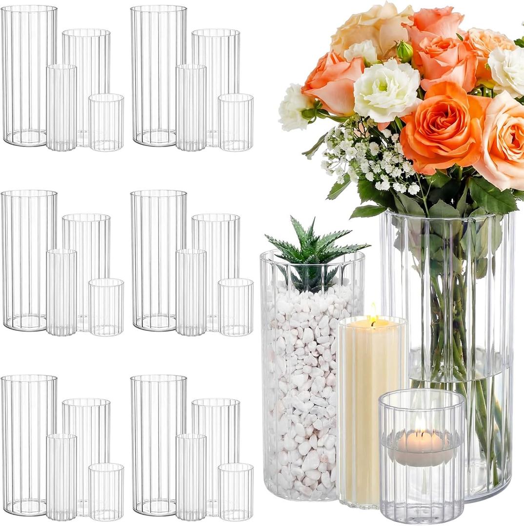 24 Pcs Plastic Cylinder Vases for Centerpieces, Clear Tall