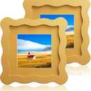 4x4 Wavy Picture Frame With Mat For 3x3, Wavy Edge Wooden Picture Frame with Real Glass - Wall Mount and Tabletop Display, Yellow, 2 Pack