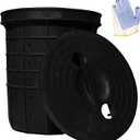 Perforated Sump Basin with Cover, Perforated Sump Pump Bucket with Drilled Holes for Crawl Spaces, Yards, Patios, Driveways and basements (18.5 x 16.9 x 15.7 Inch)