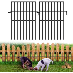 Animal Barrier Fence, No Dig Fence for Dogs 17in (H) X 10.8ft (L) Dog Dig Fence Barrier, 1.25in Spike Spacing Rustproof Metal Decorative Fences Blocker for Outdoor, Yard, Patio (10 Panels Black)