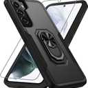 Compatible with Samsung Galaxy S22 Case with Screen Protector[Not for S22+],Heavy Duty Shockproof Full Body Phone Cover,Built in Finger Ring Stable Kickstand,2022 Black Matte