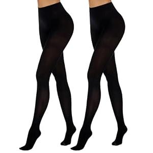 Luxdovi Women Soft 80 Denier Tights Semi Opaque High Waist Under Dress Stockings Solid Color Pantyhose (Black, M-L, 2 Pack)
