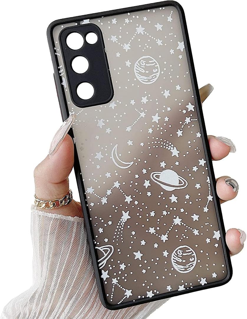 ZTOFERA for Samsung Galaxy S20 FE 5G, Planet Sky Star Pattern Translucent Frosted Hard PC Back Silicone Bumper Protective Case Shockproof Phone Cover - White