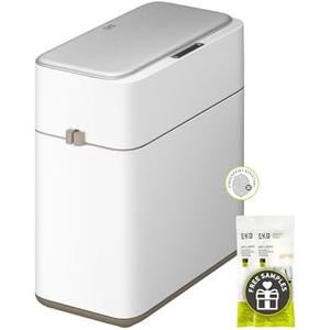 EKO Automatic Bathroom Trash Can with Lid, 2.1 Gallon Touchless Garbage Bin with Removable Bucket, Slim Stainless Steel Garbage Bin, Motion Sensor Trash Can for Bathroom, Bedroom, Office, White