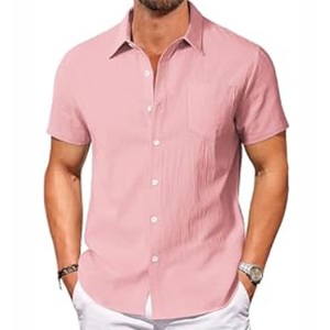 Vssjavun Mens Short Sleeve Button Down Shirts Casual Collared Shirt Lightweight Hawaiian Shirts Pink, 2XL