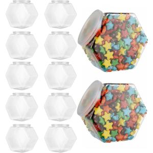 12 Pack 30oz Plastic Candy Jars with Lids, Hexagon Candy Jars, Plastic Cookie Jars Kitchen Storage Containers Reusable for Snacks, Cookie, Coffee Pod