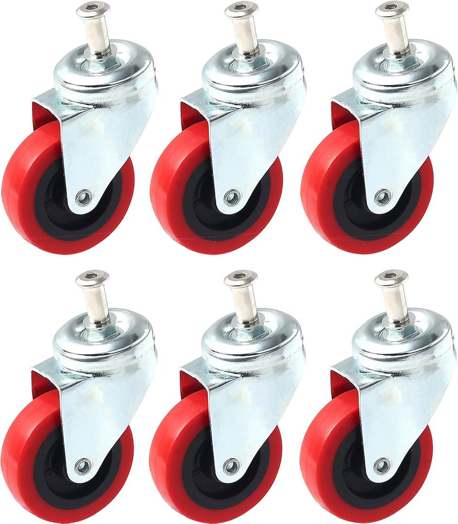 6 Pack Heavy-Duty 2.5" Swivel Caster Wheel Creeper Service Cart Stool Post Mount (Red)