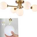 CLAXY Gold Ceiling Light Sputnik Semi-Flush Mount Light Fixture with Globe Shades Chandelier for Bedroom Dining Room Hallway