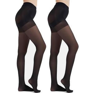 Citystl 2 Pairs Black Tights for women - 40D Control Top Pantyhose - Sculpt Silhouette, Flattening Tummy and Lifting Booty (Black)