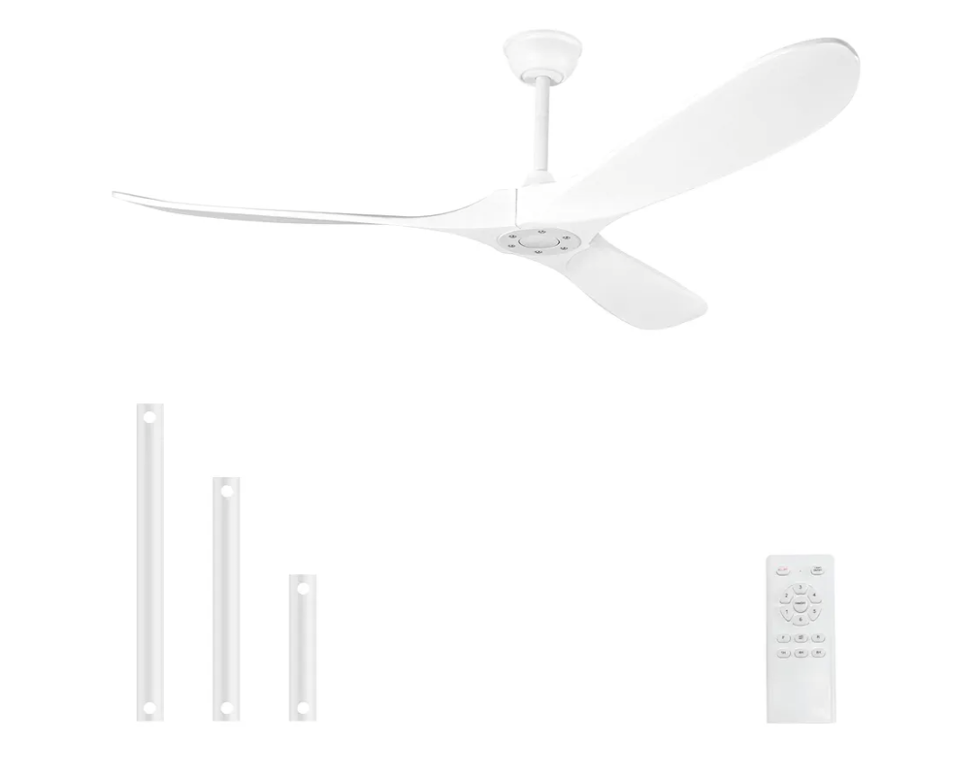 Solid Wood Ceiling Fans no Light,52'' White Ceiling Fan with Remote Control,DC Motor with Large Airflow,Indoor and Outdoor Ceiling Fan for Living Room,Bedroom,Patios