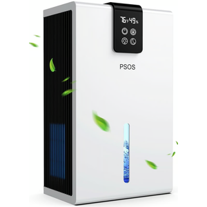 PSOS Dehumidifier, Dehumidifier for Home, 120 OZ Water Tank, 1000 sq.ft Dehumidifiers for Bathroom, Bedroom, Basement with Auto Shut Off, Humidity Monitoring, 7 Colors LED Light, White, PS-015G