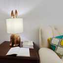iAngeTou Bunny Table Lamp Animal Lamp Golden Resin Rabbit Nightstand Light with Fabric Shade Bedside Table Light Living Room Decoration